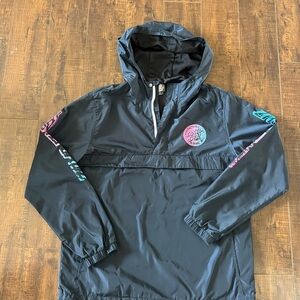 Santa Cruz Skateboards Black Windbreaker with Pink and Blue Accents